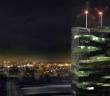 Chris Jacobs design for a Vertical Farm tower at night.